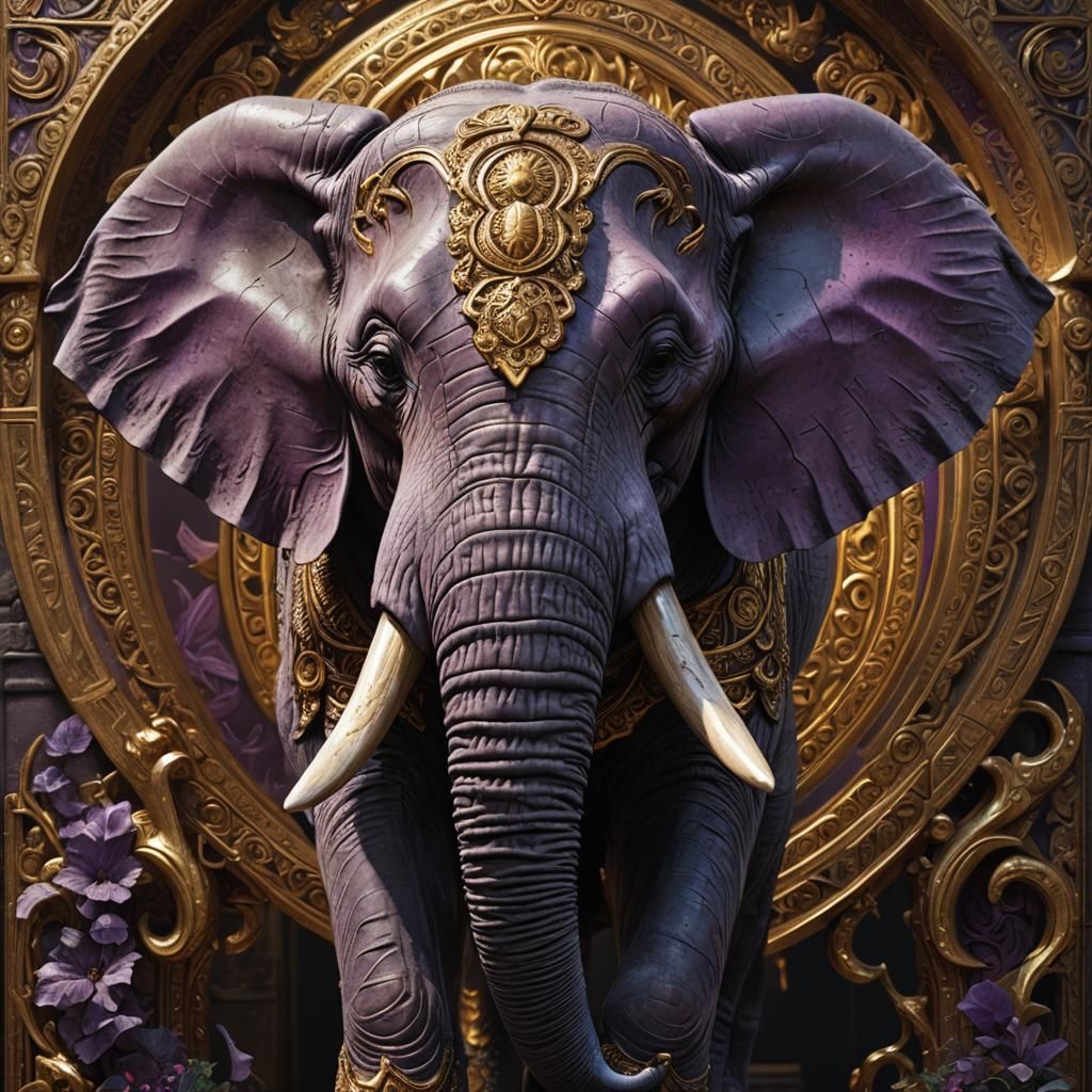Hyperrealistic Elephant Carving in Dark Fantasy Style