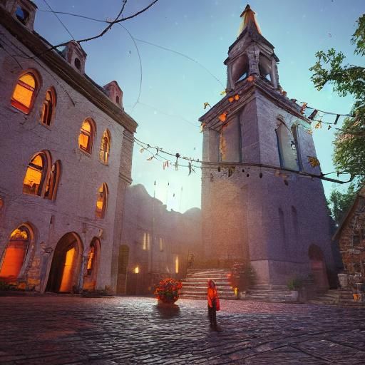 Día de los Muertos Church in a Digital Painting Style