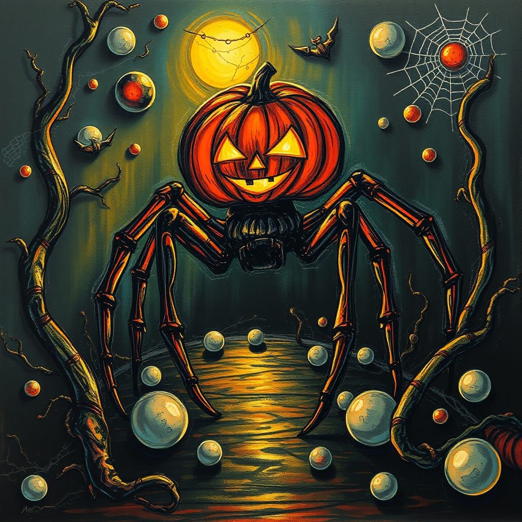 Surreal Halloween Scene as Expressive Crayon Drawing