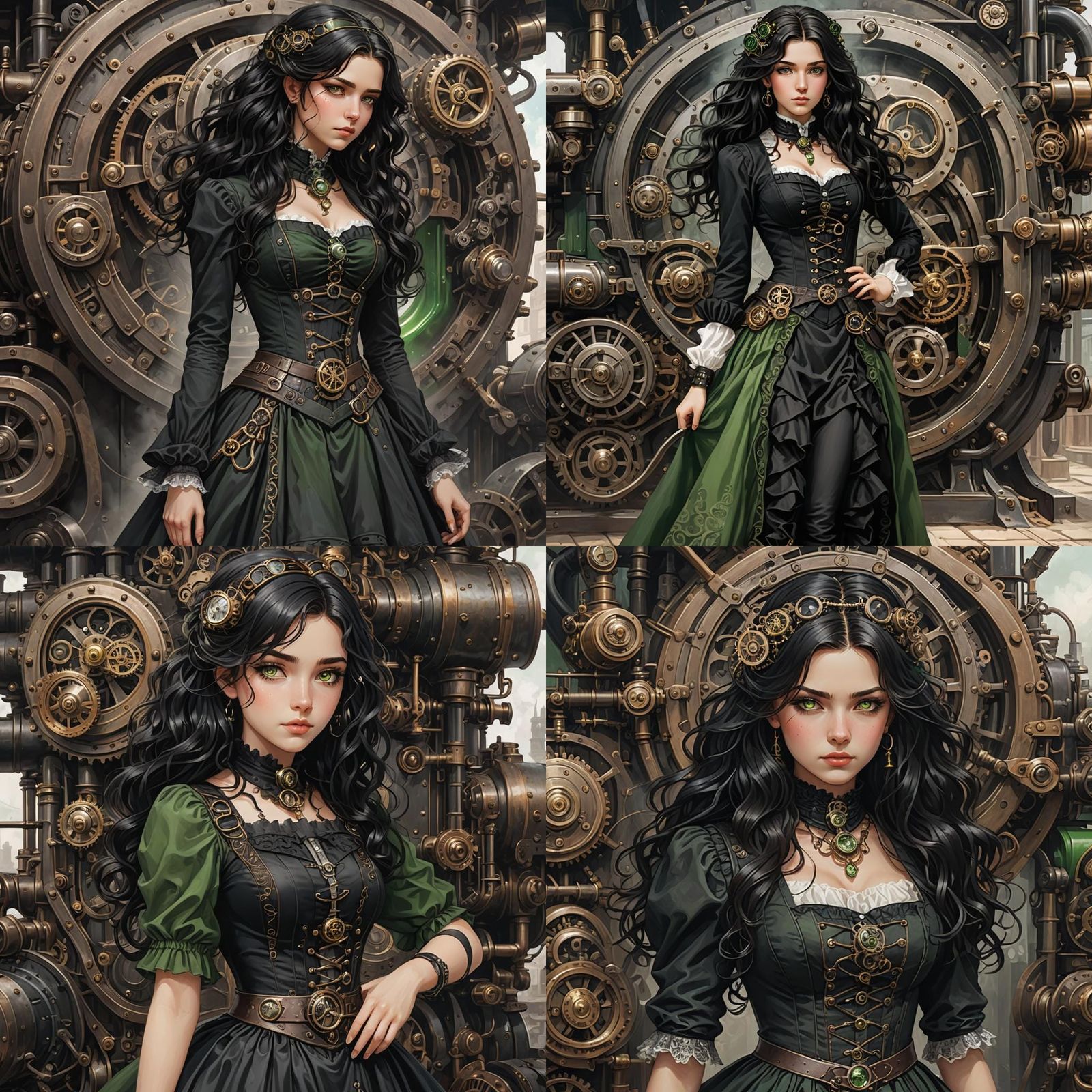 Steampunk Girl with Engine in Detailed Style