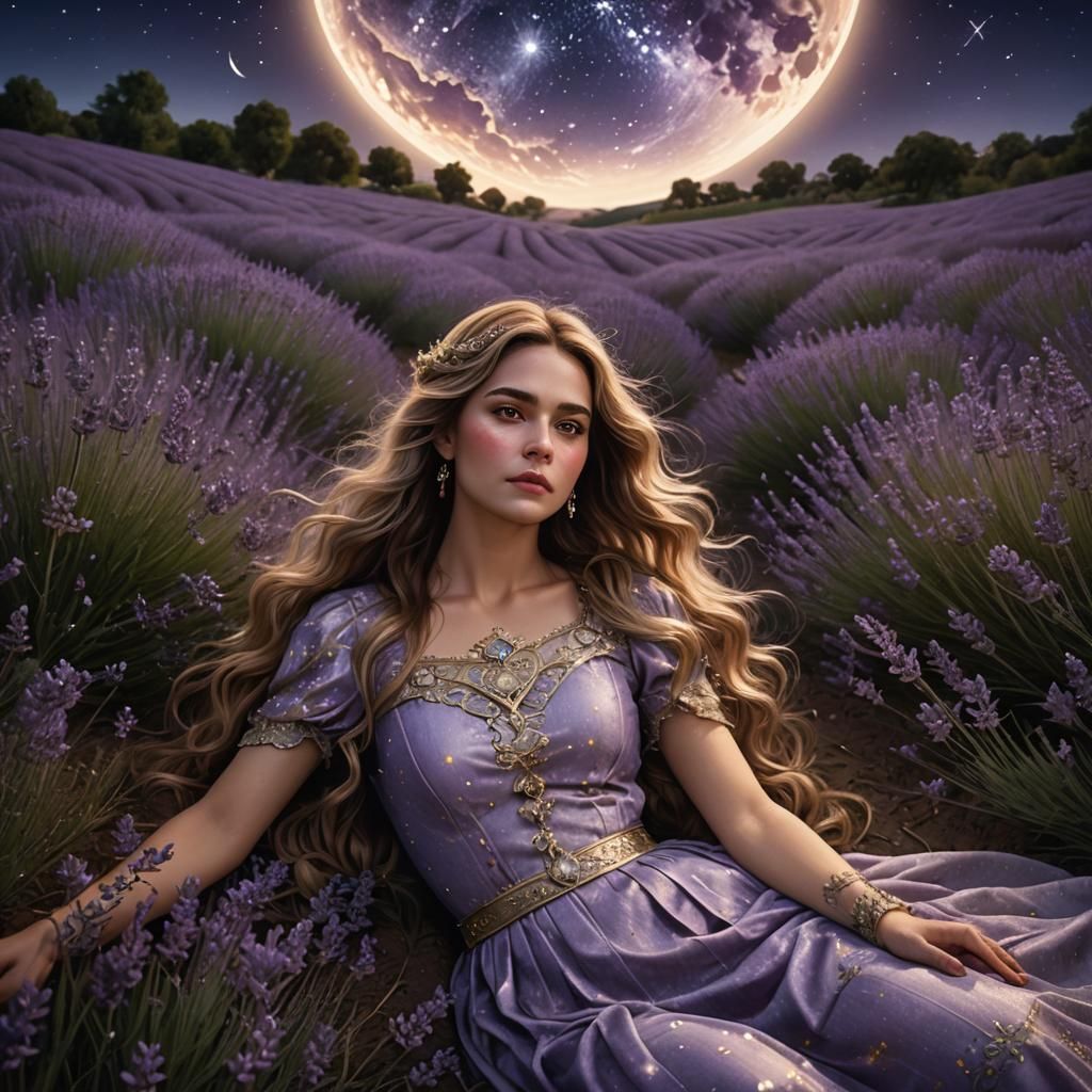 Woman in Lavender Field, Golden Age Illustration