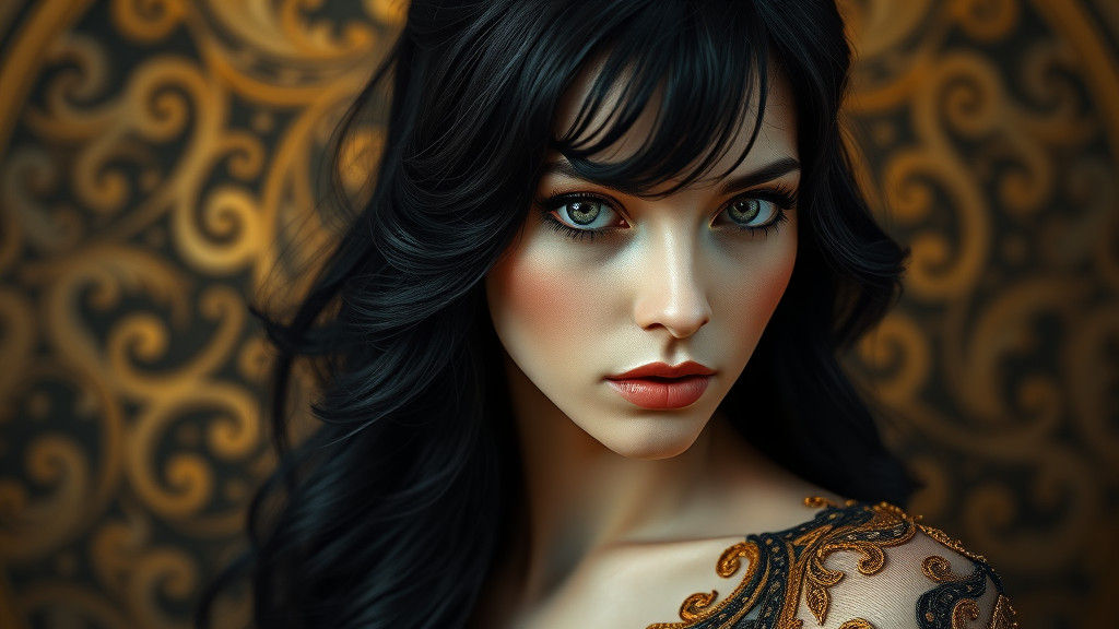 Mystical Woman Portrait in Surreal Art Nouveau Style