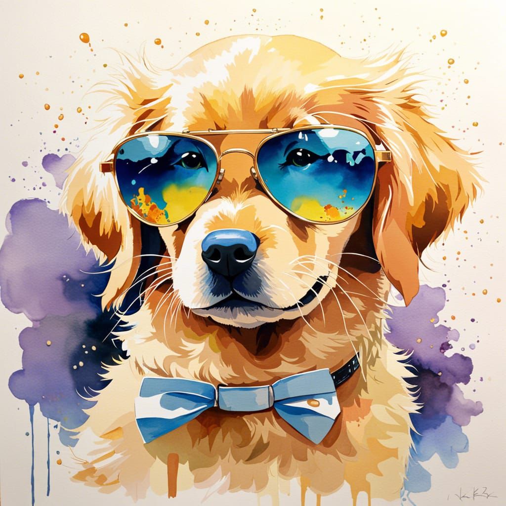 Anime Puppy in Aviators: Watercolor Portrait