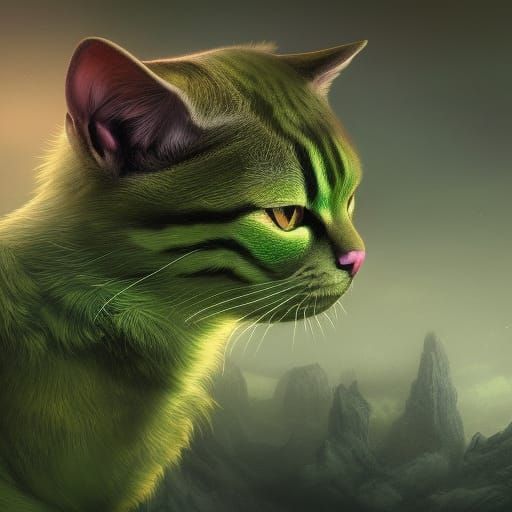 Fantastical Green Cat Concept Art