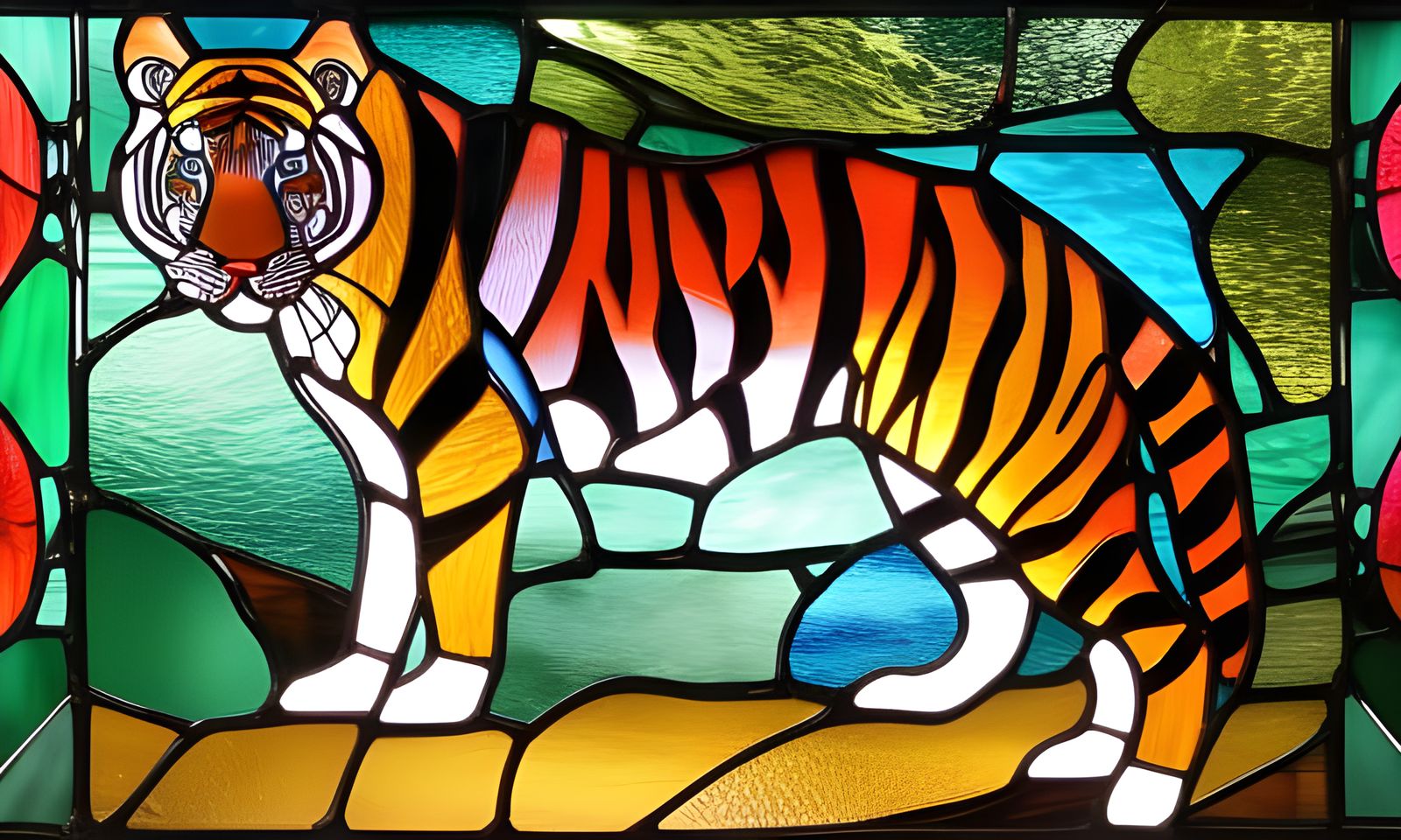 Stained Glass Tiger Window in Tiffany Style