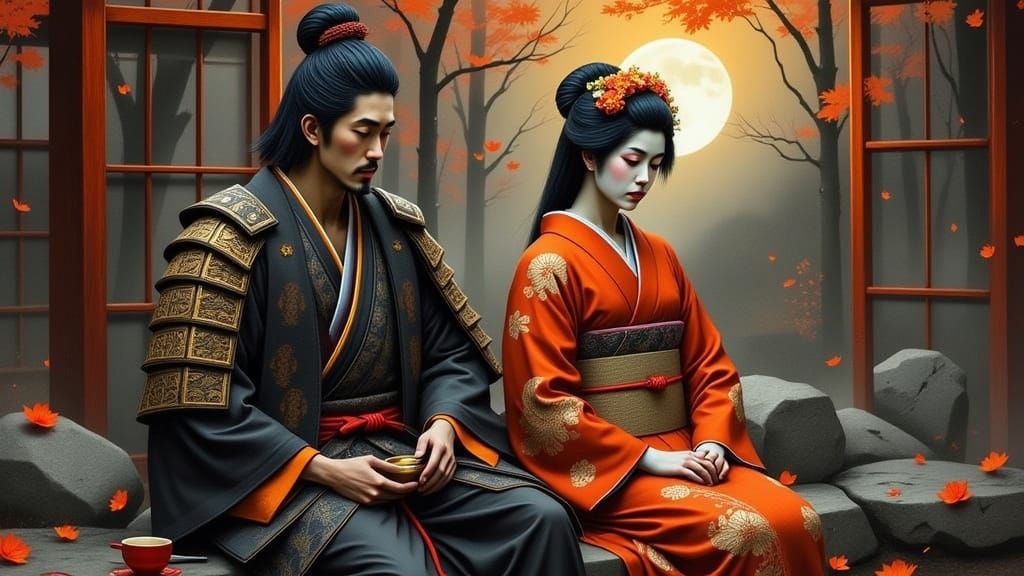 Samurai and Geisha in Traditional Japanese Tea Ceremony