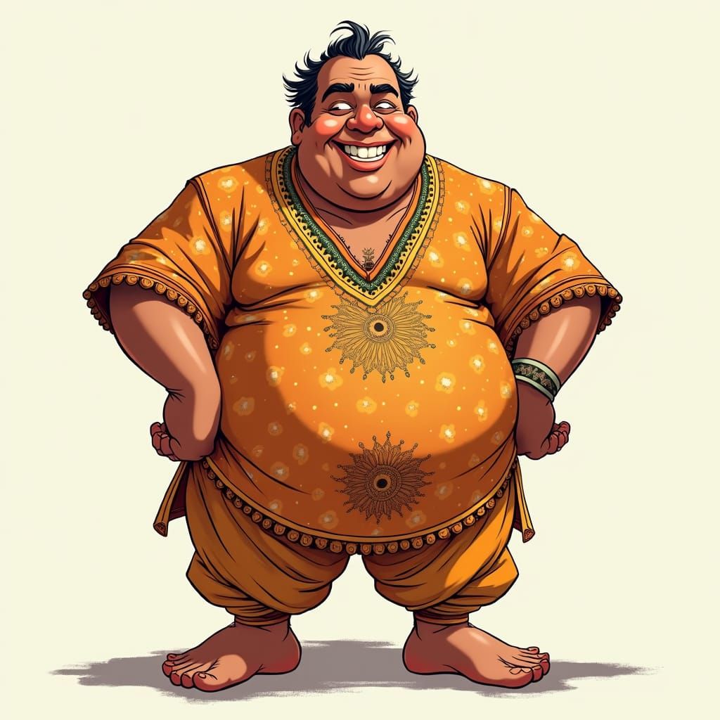 Anime-Style Portrait of a Jovial Indian Man