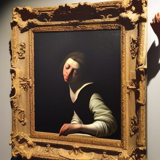 Young Woman in Dark Room, Baroque Style