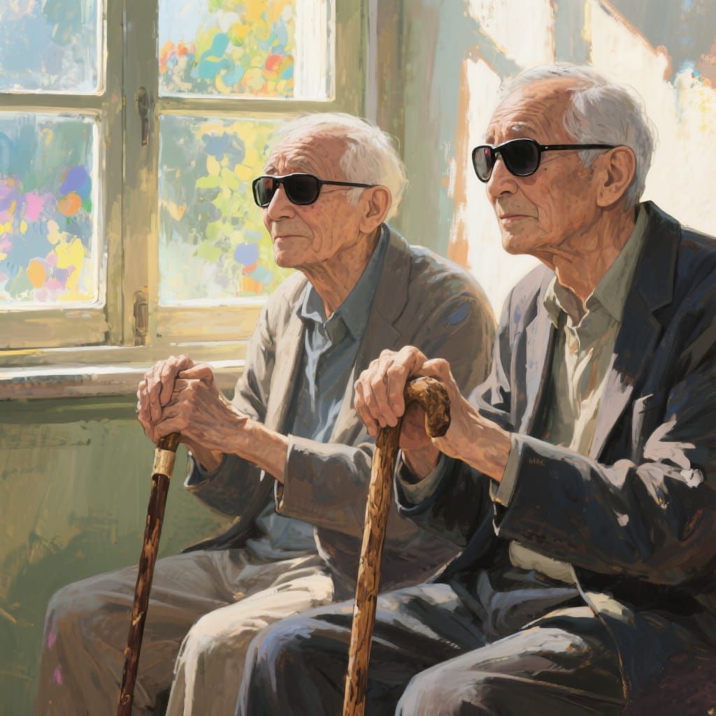 Two Blind Men by a Sunny Window, Modern Art
