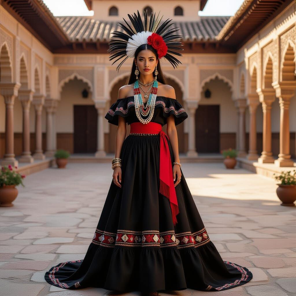 Purépecha Princess in Stone Palace: Hyperrealistic Image