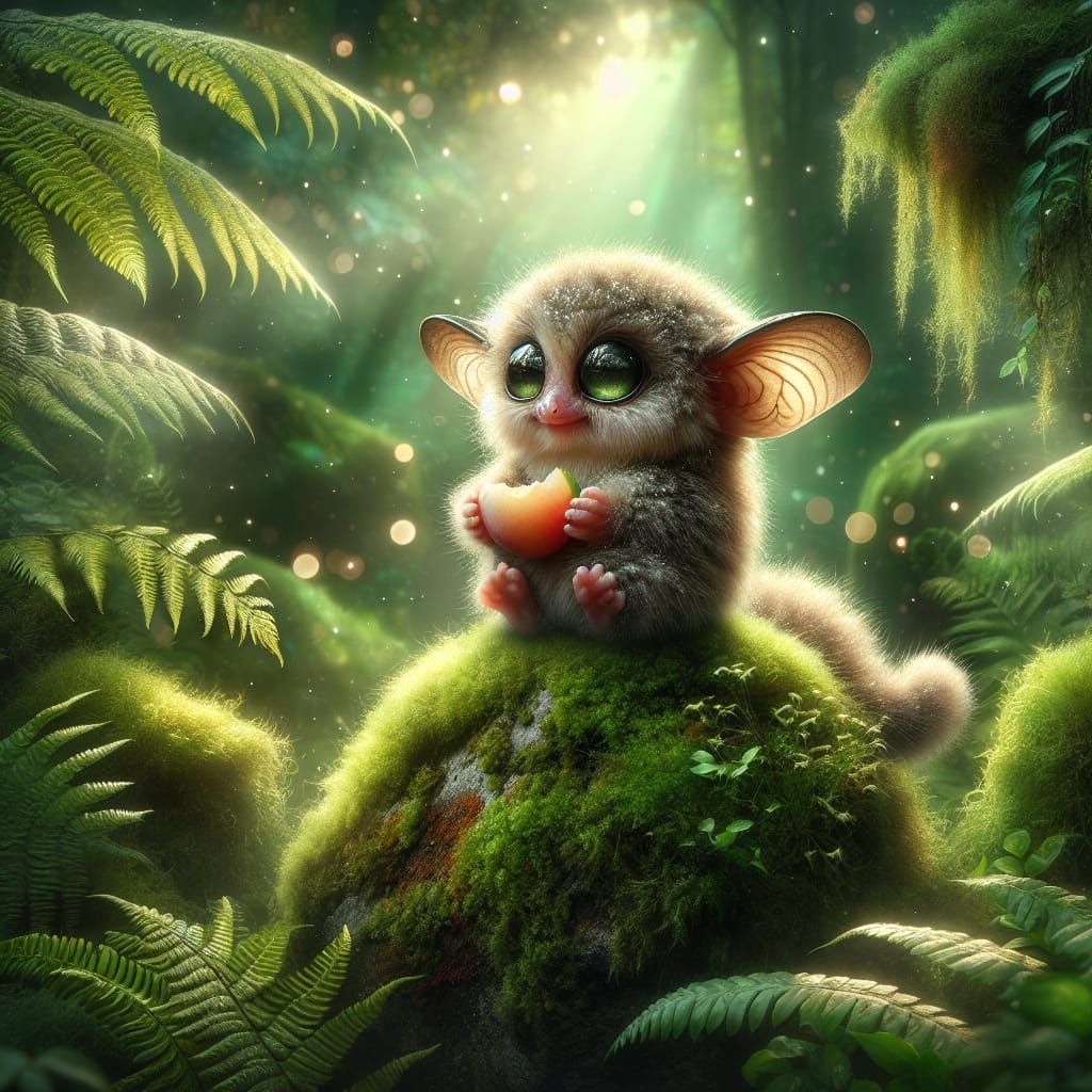 Mystical Forest Scene with Bush Baby