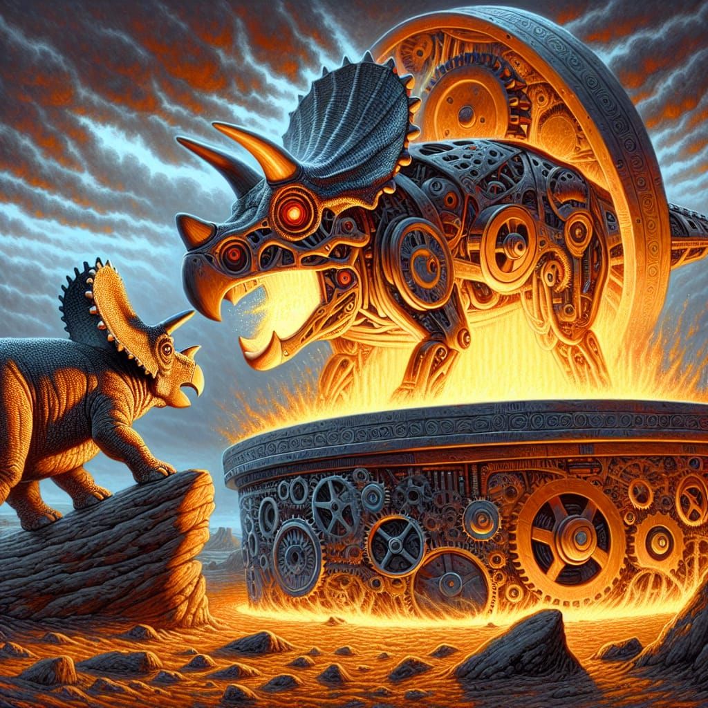 Ancient Metal Beast Awakens, Triceratops Charges in Prehisto...