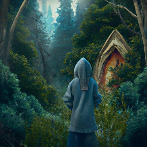 Girl in Hoodie in Enchanted Forest Digital Painting