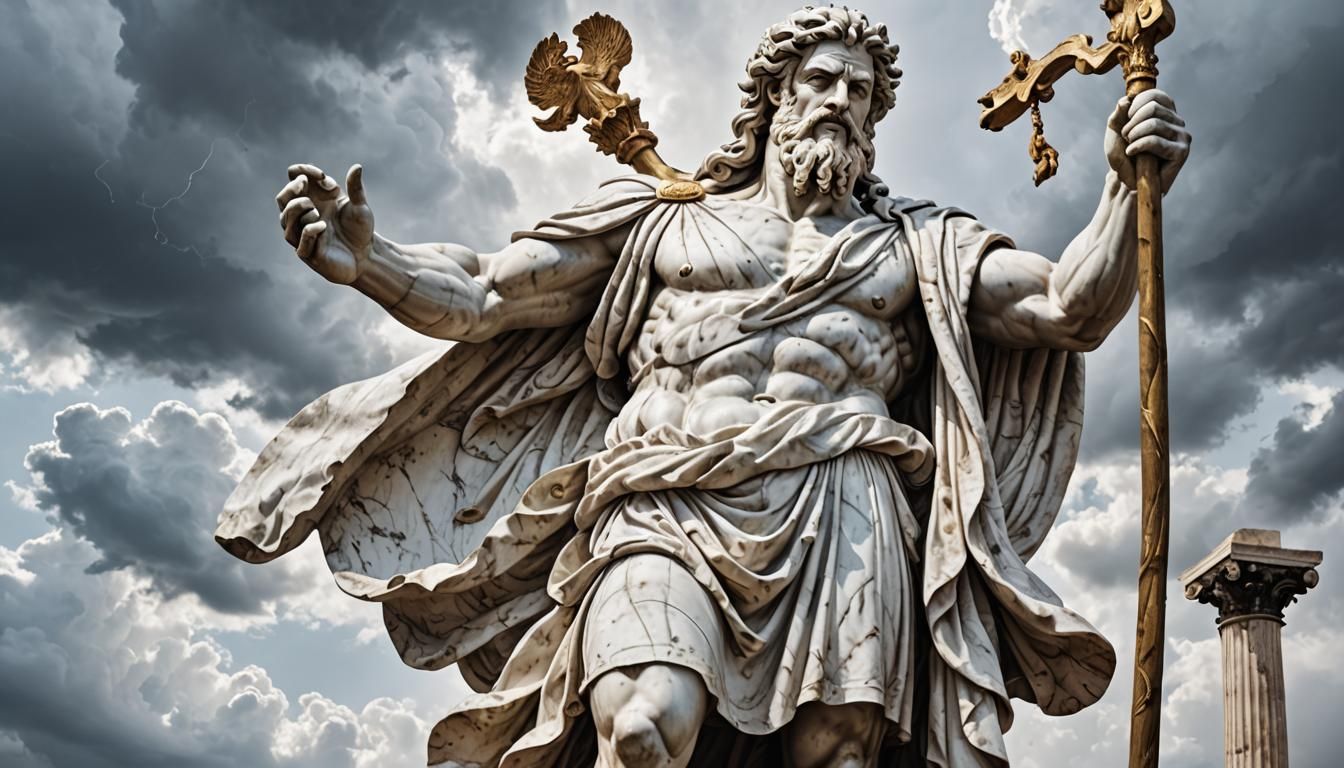 Marble Statue of Zeus in Classical Greek Style
