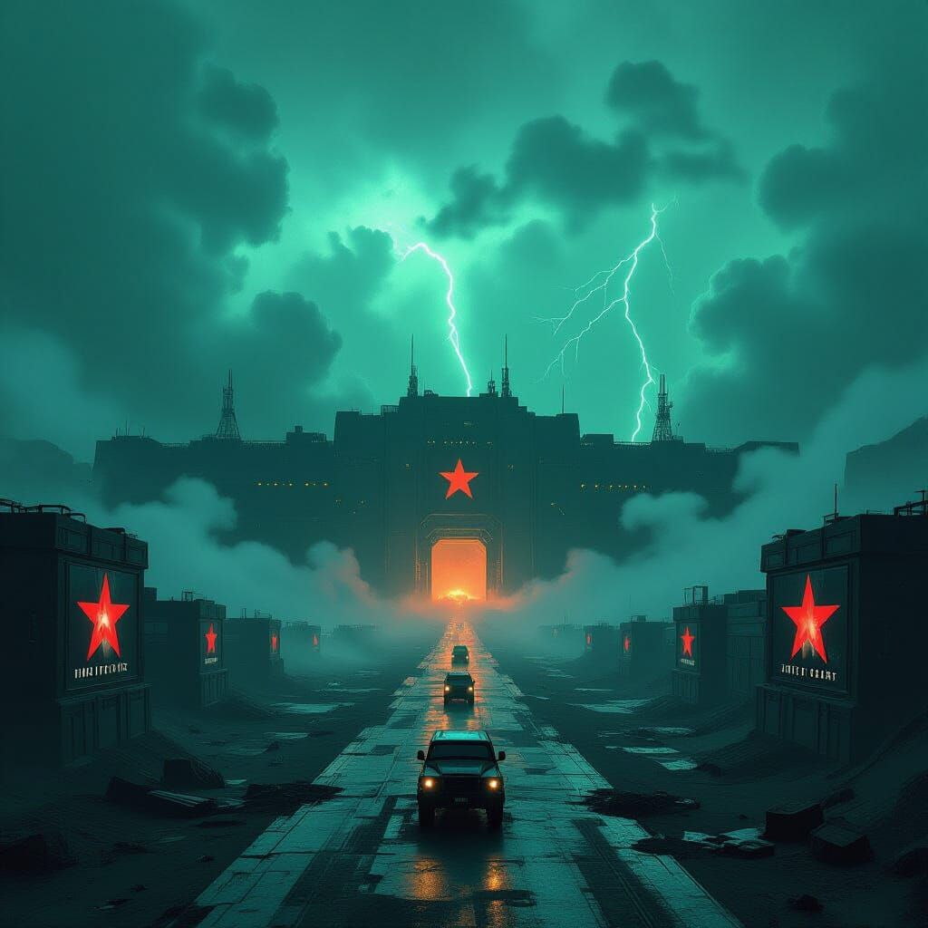 Radioactive Wasteland Fortress in Dystopian Sci-Fi Style