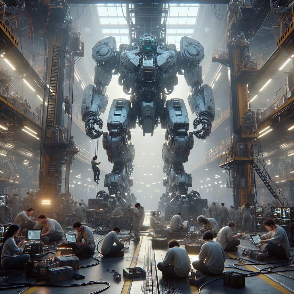 Futuristic Mecha Repair Bay in 8K Resolution