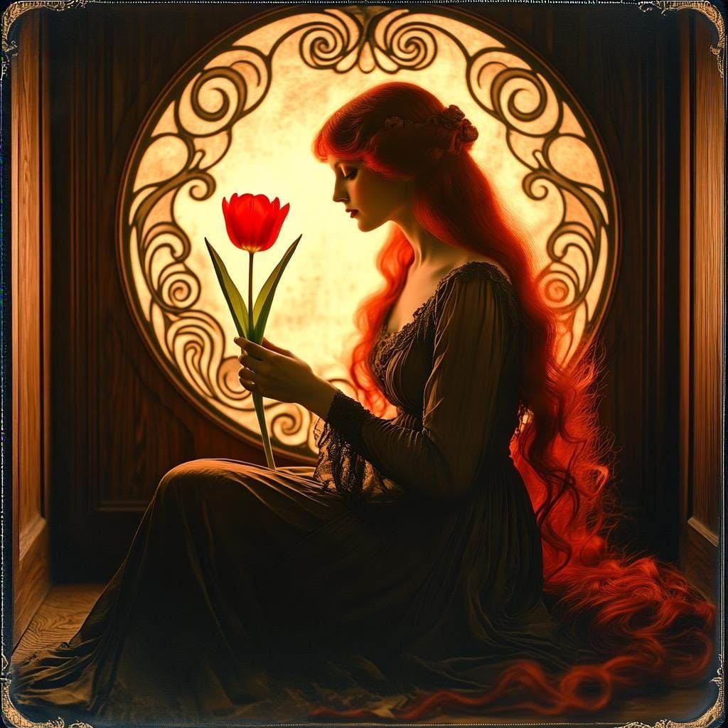 Mystical Art Nouveau Woman in Sepia Toned Room