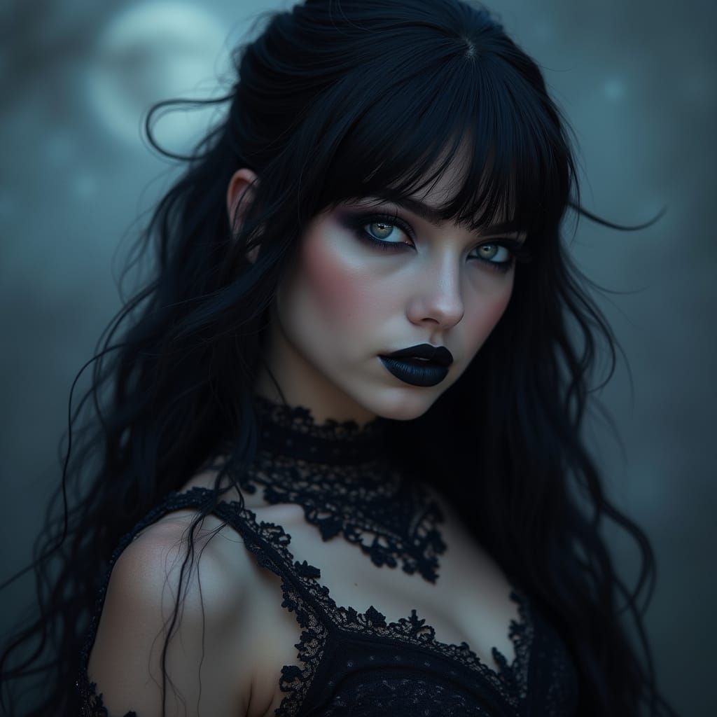 Goth Siren in Mystical Black Lace Lehenga