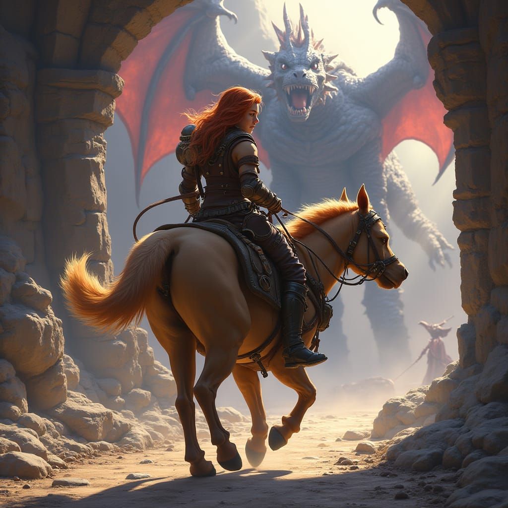 Gnome Artificer on Mastiff in Ruined Dungeon