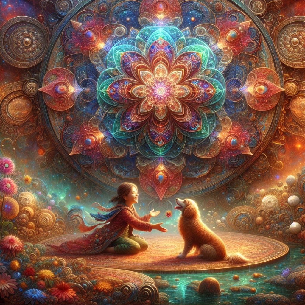 Fantastical Mandala: Girl and Dog Friendship