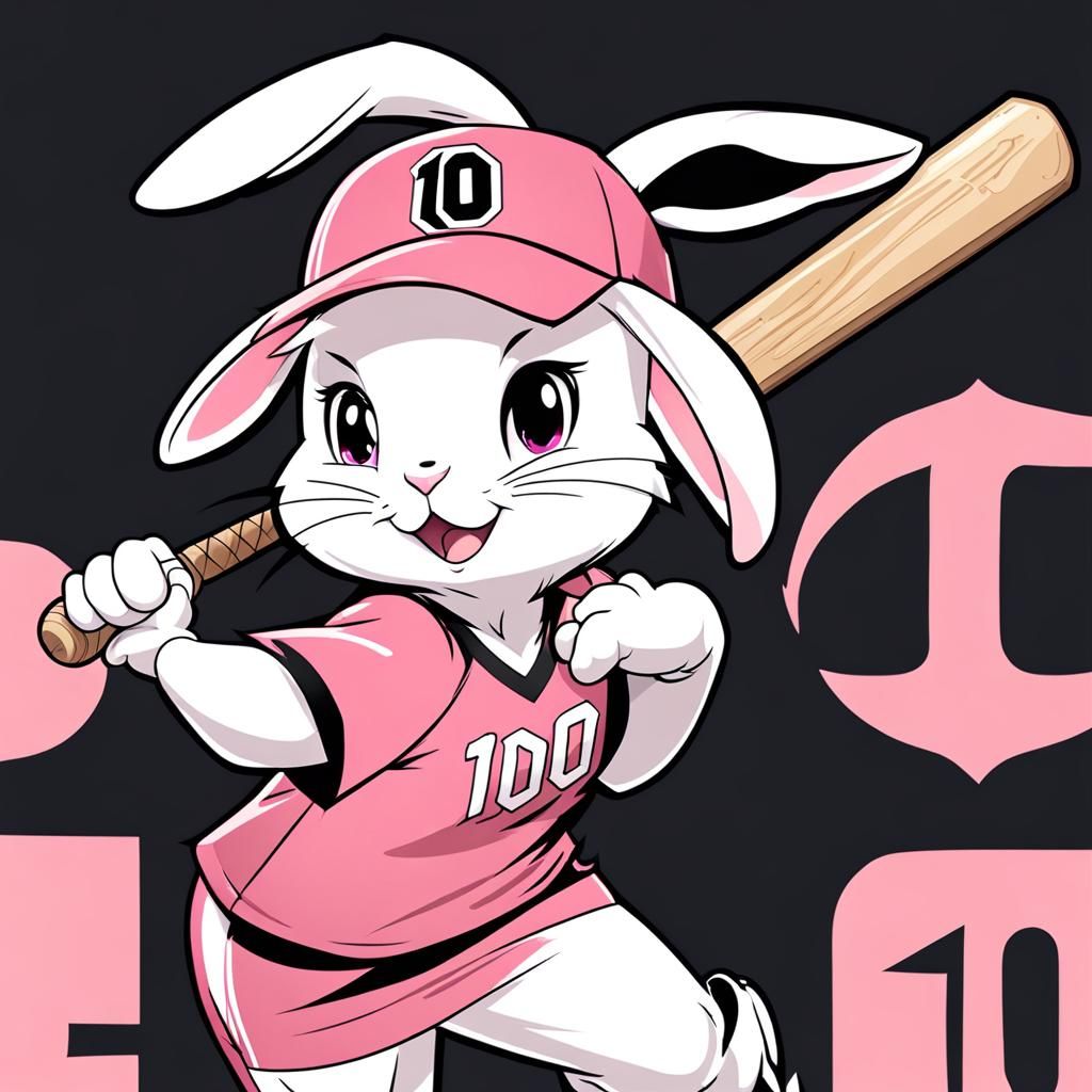 Cartoon Female Rabbit Baseball Player in Pink Uniform