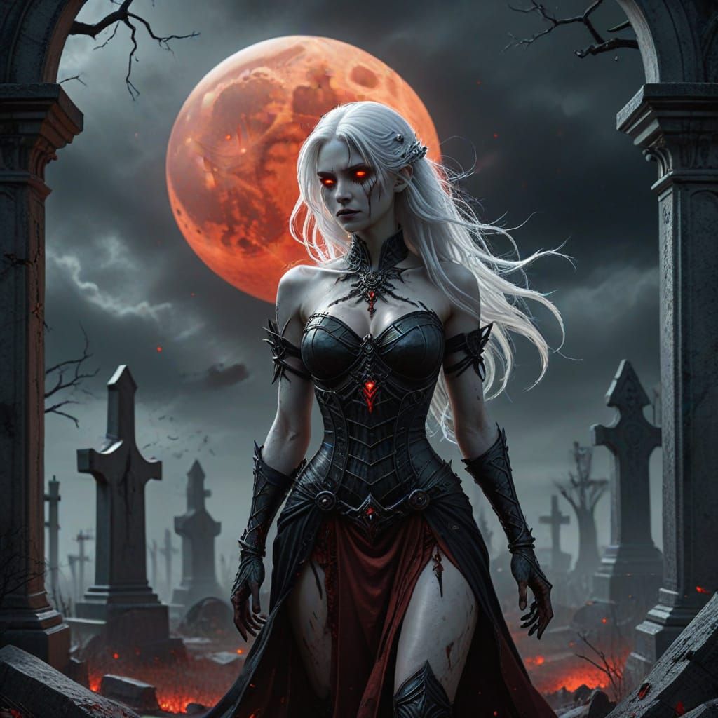 Demonic Woman in Graveyard Illustration
