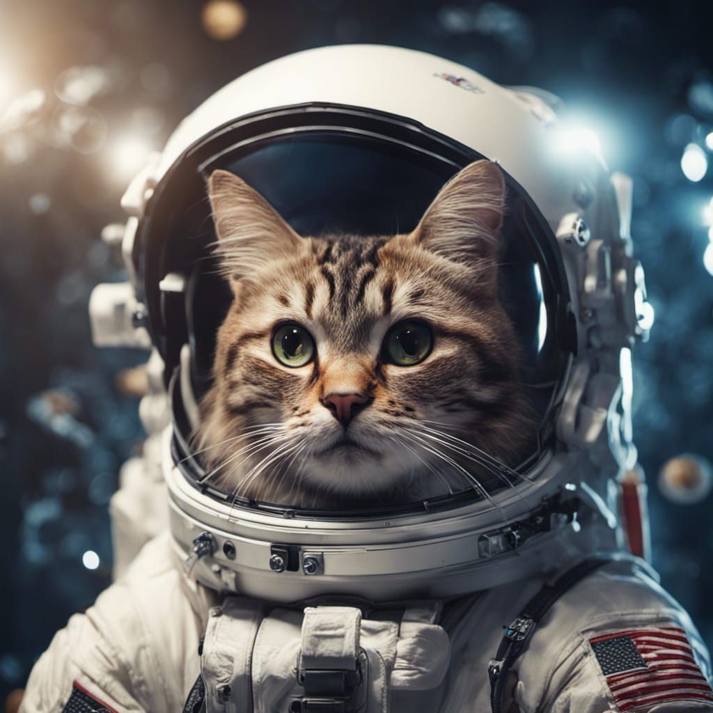 Astronaut Cat in Space: Realistic 8k Movie Still