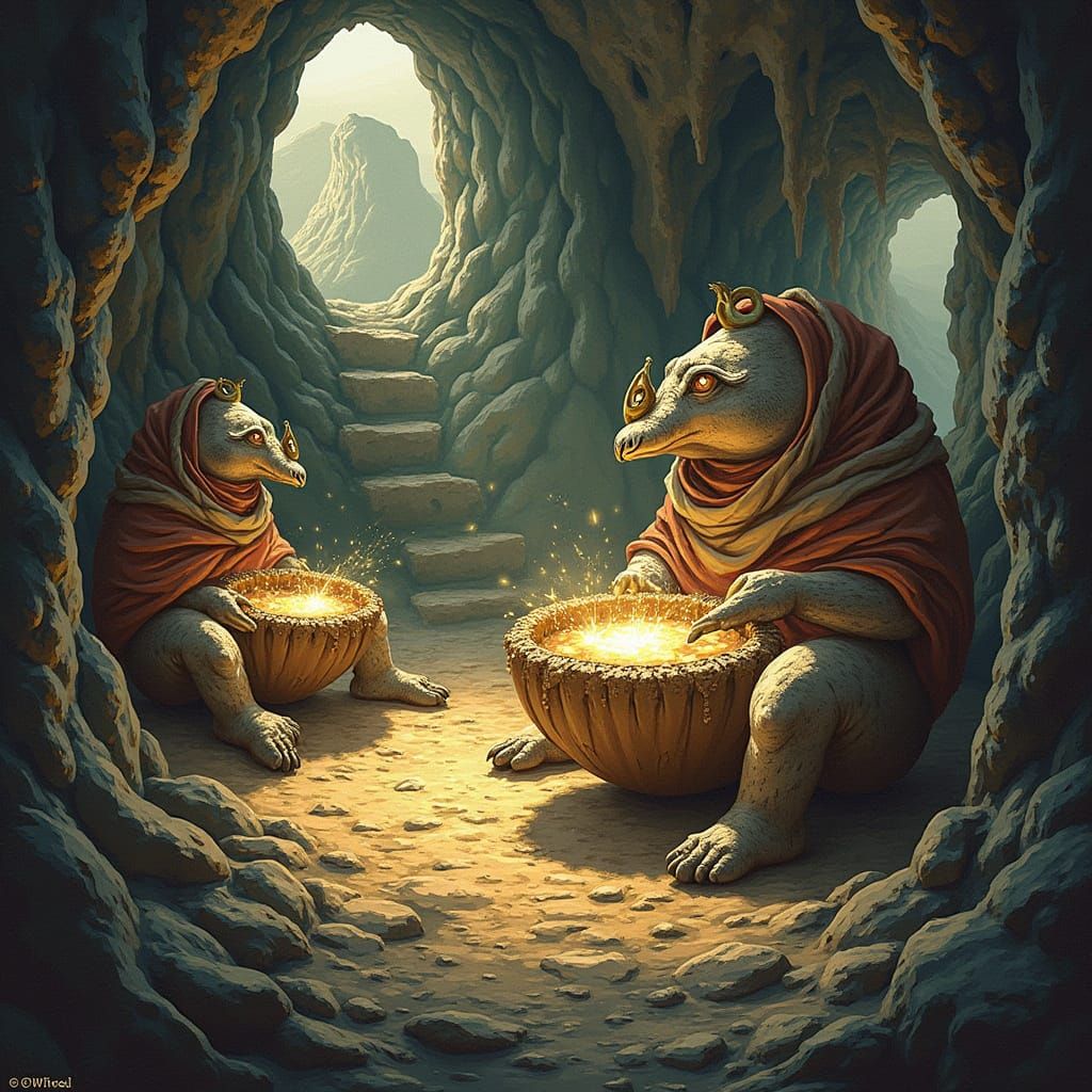 Detailed Cave Interior with Film Grain Effect