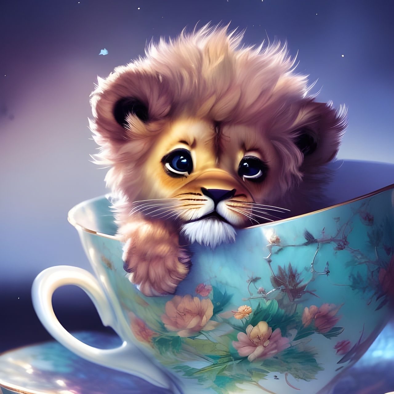 Lion Cub Bathtime: A Digital Art Illustration