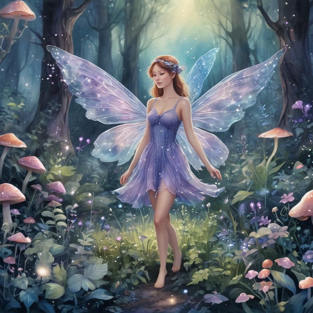 Enchanted Forest Fairy in Ethereal Watercolor Style