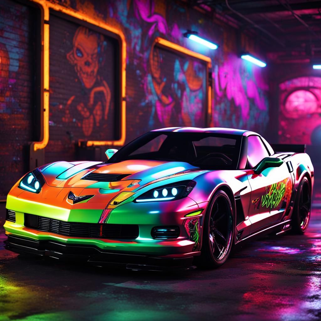 Graffiti Corvette in Toxic Place, Psychedelic Street Art