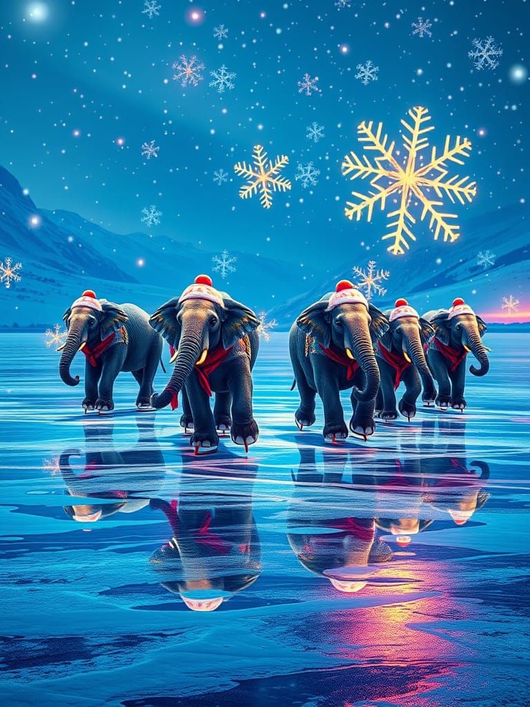 Majestic Elephants in Winter Wonderland