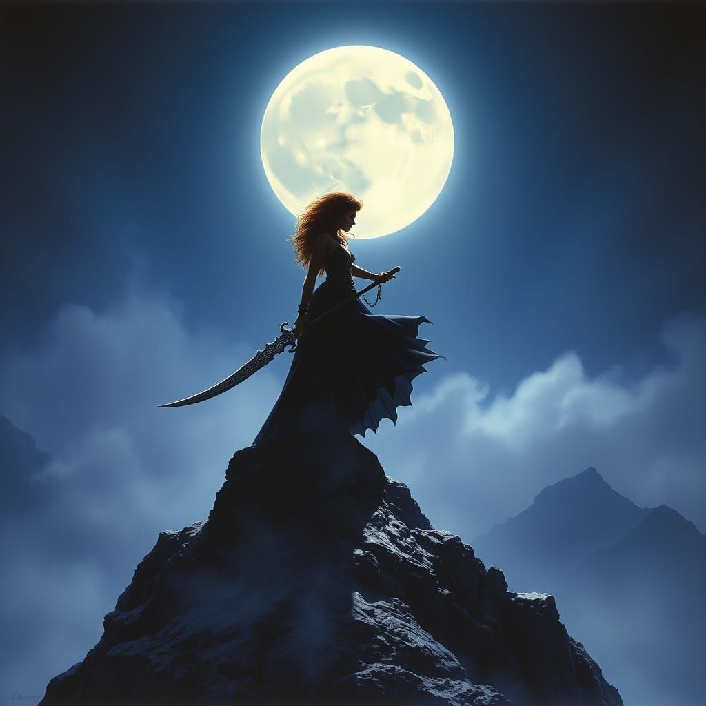 Ethereal Epic Fantasy Goddess Under Full Moon