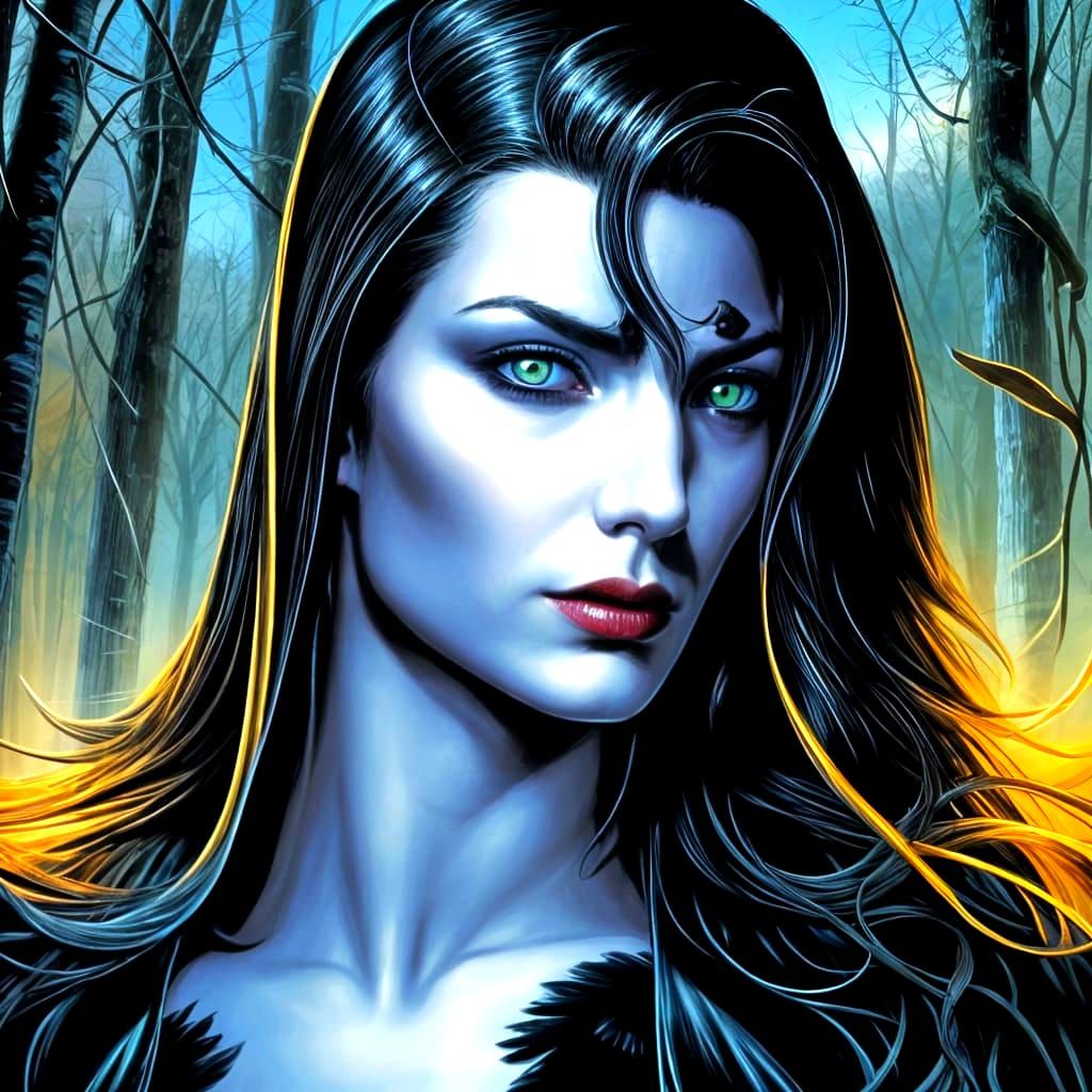 Mourning Angel with Black Wings in Comic Book Art