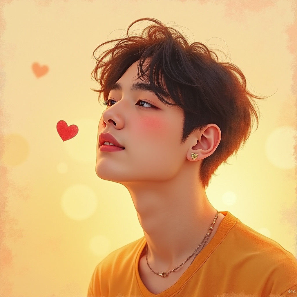 K-Pop Idol's Romantic Gesture in Watercolor Style