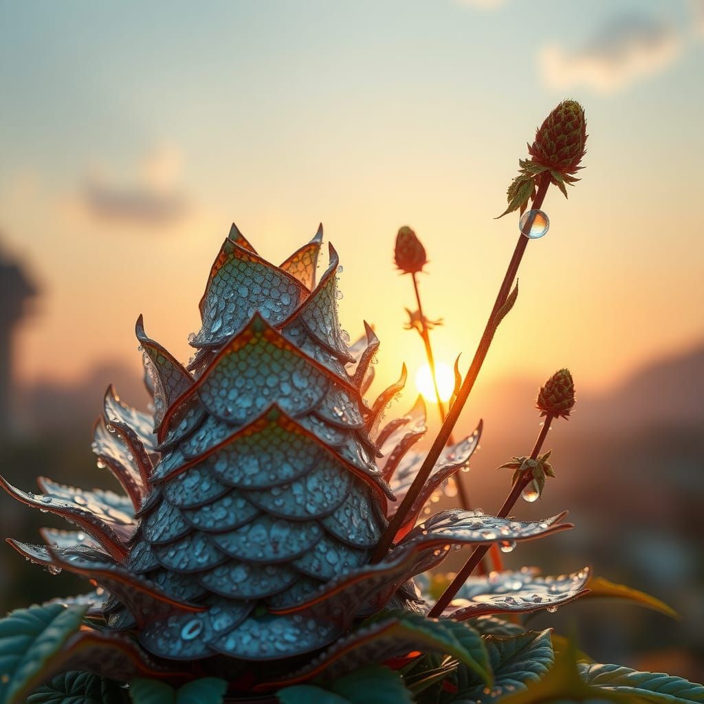 Crystalline Dragon Scale Plant in Early Morning Sunrise