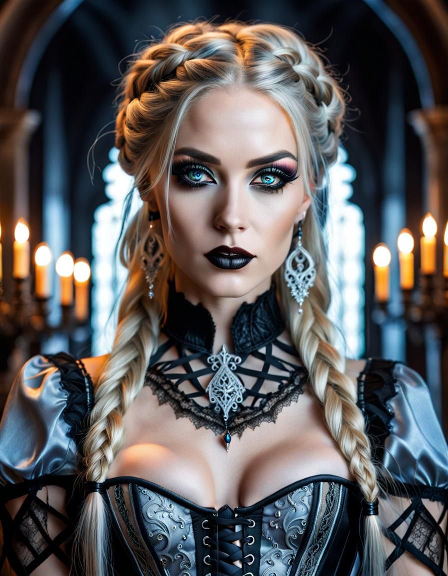 Hyperrealistic Portrait of a Blonde Gothic Girl
