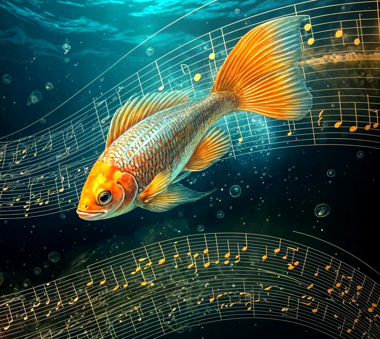 Fish Swimming in Musical Note Water