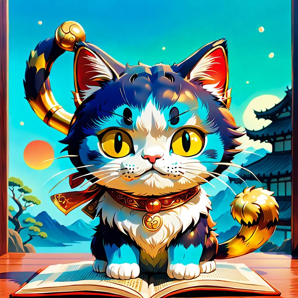 Chibi Lucky Cat in Studio Ghibli Style