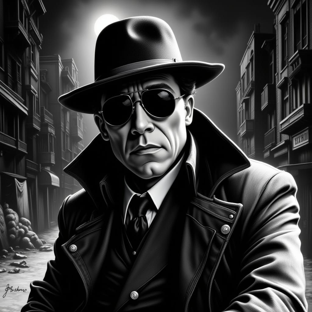 1950s Black and White Film Noir Detective Scene