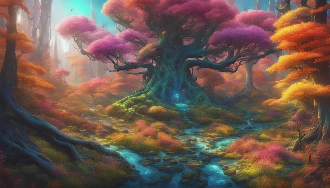 Whispering Woods 8k HDR concept art intricately detailed spl...