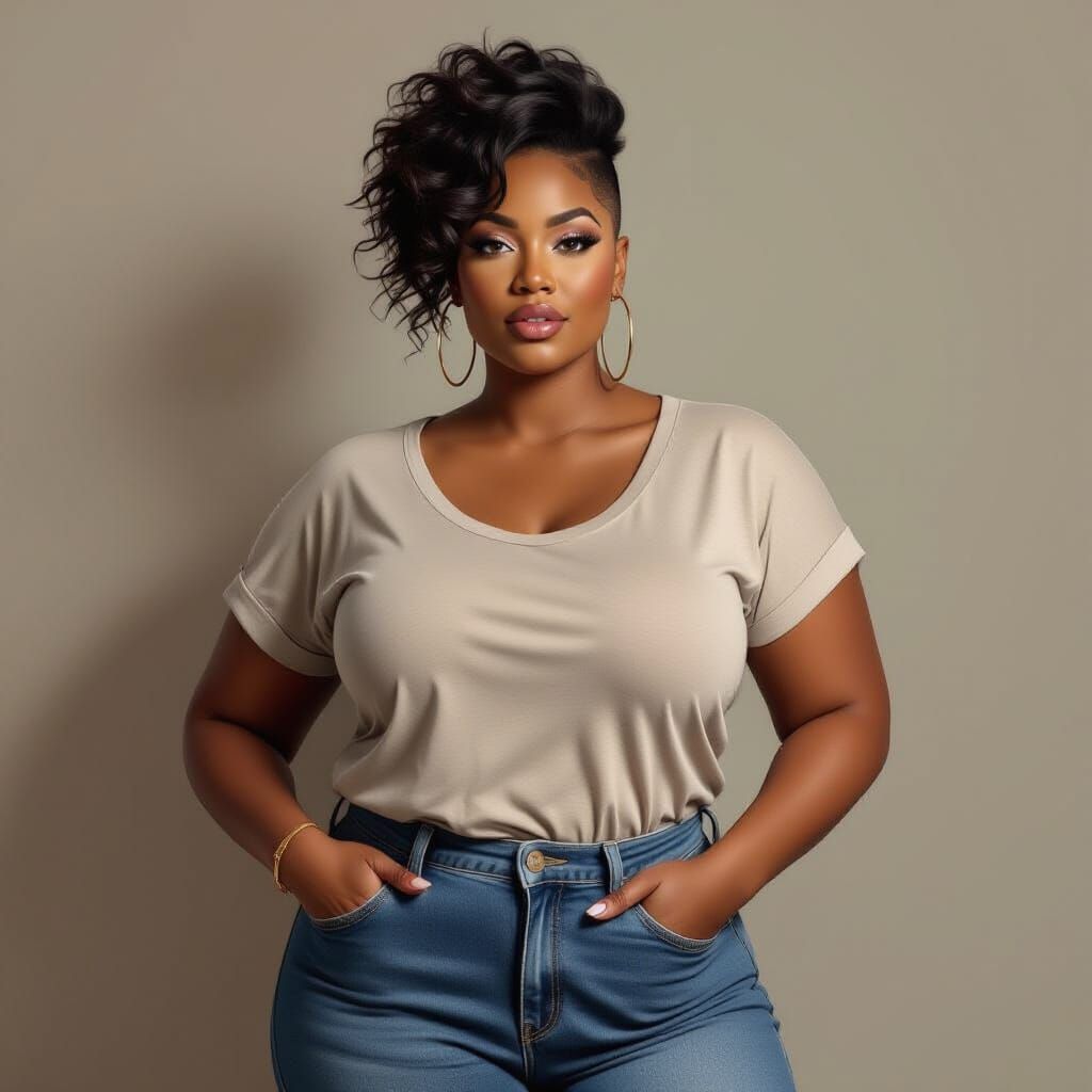 Confident Plus-Size Black Woman in Edgy Tomboy Style
