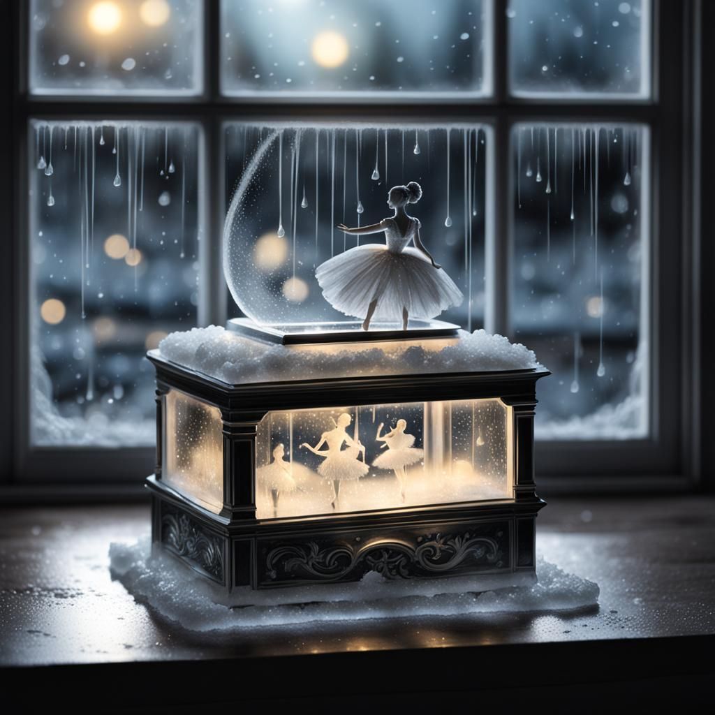 Icy Music Box with Ballerina, Charcoal Drawing