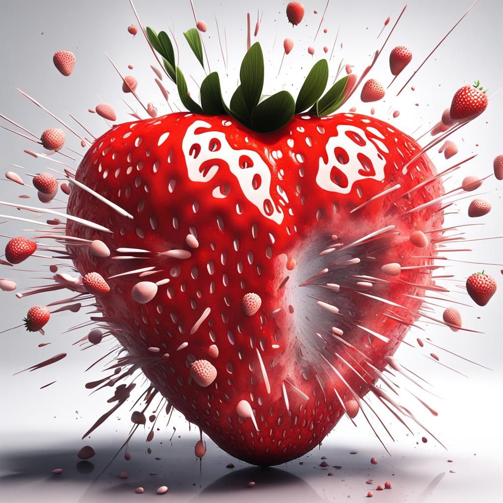 Nuclear Strawberry Exploding: Abstract Art in White Room