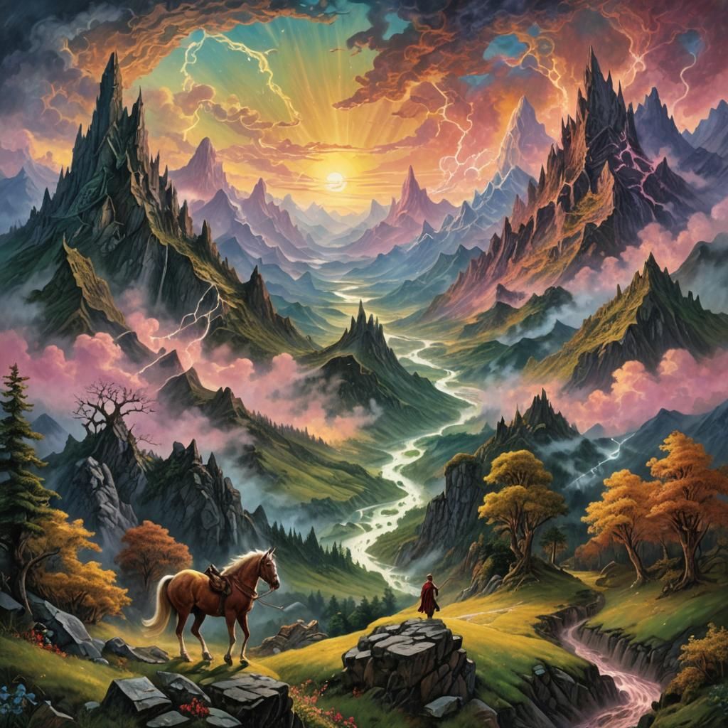 Epic Ranger Knight and Dragon in Middle Earth