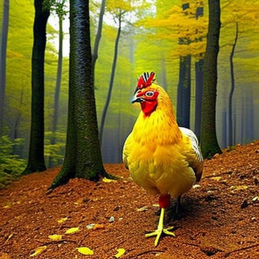 Hen in Autumn Forest