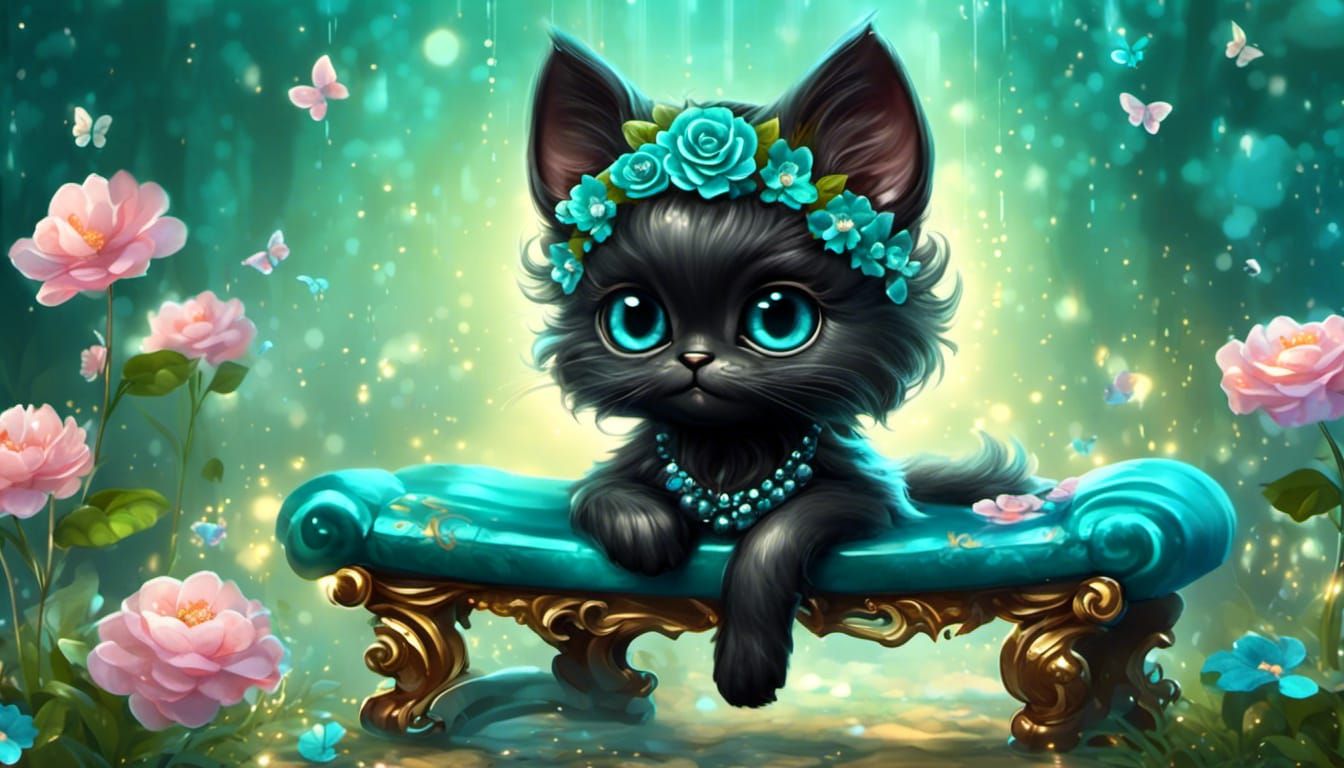 <lora:NC Hyperreal:1.0> soft adorable teal chibi kitten)blac...