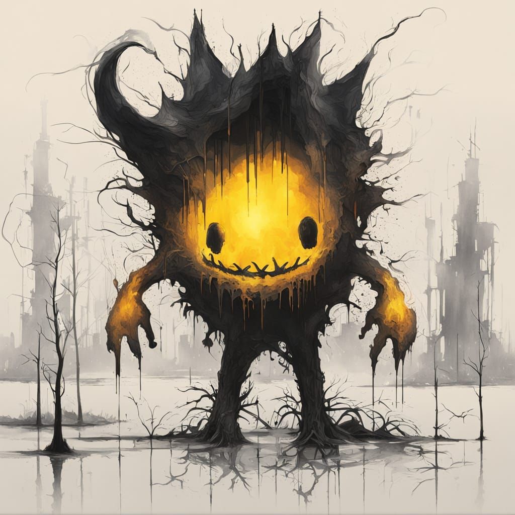 Black Liquid Creature Consumed by Fire