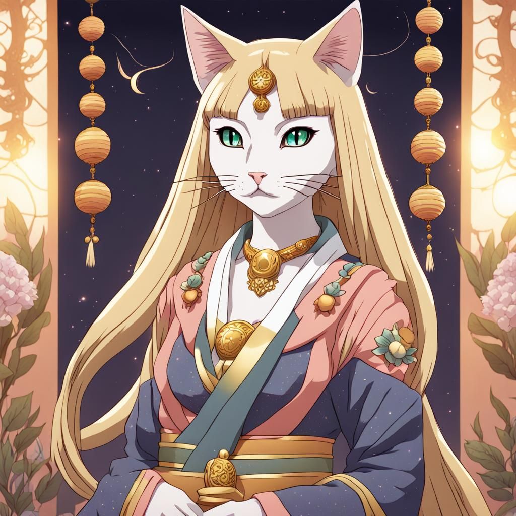 Anime Cat Goddess in Vibrant Style