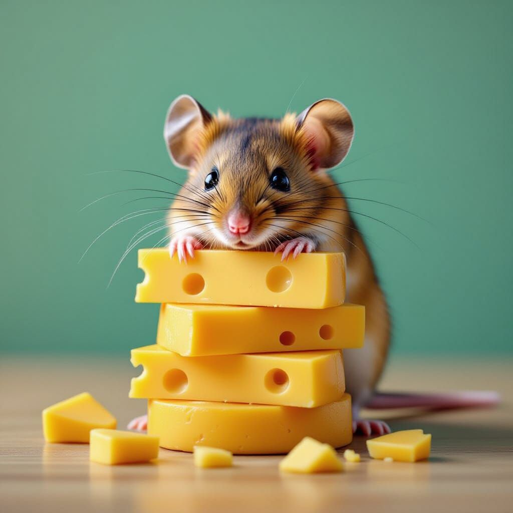 Shy Mouse and Stack of Cheese: Surreal Image